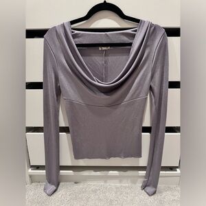 Free people cowl neck dusty grey purple long sleeve top size S